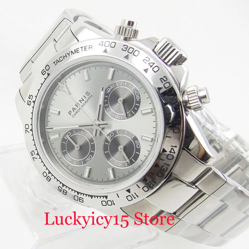 PARNIS Dress High Quality 39mm Quartz Men\'s Watch With Chronograph Function Stainless Steel Band
