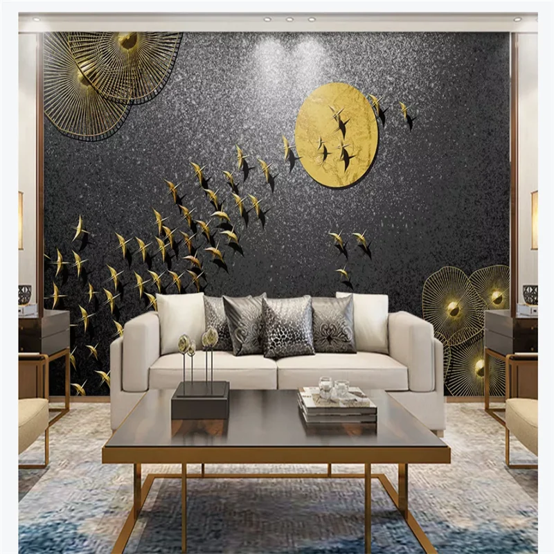 

Custom wallpaper mural modern minimalist golden embossed lines light luxury fashion style wall