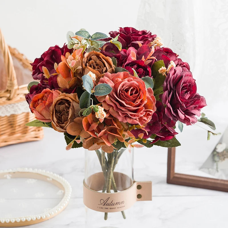 1pc 30CM rose Bouquet Silk Peony Artificial Flowers Christmas Decorations for Home Diy Crafts Autumn Decoration Wedding Supplies