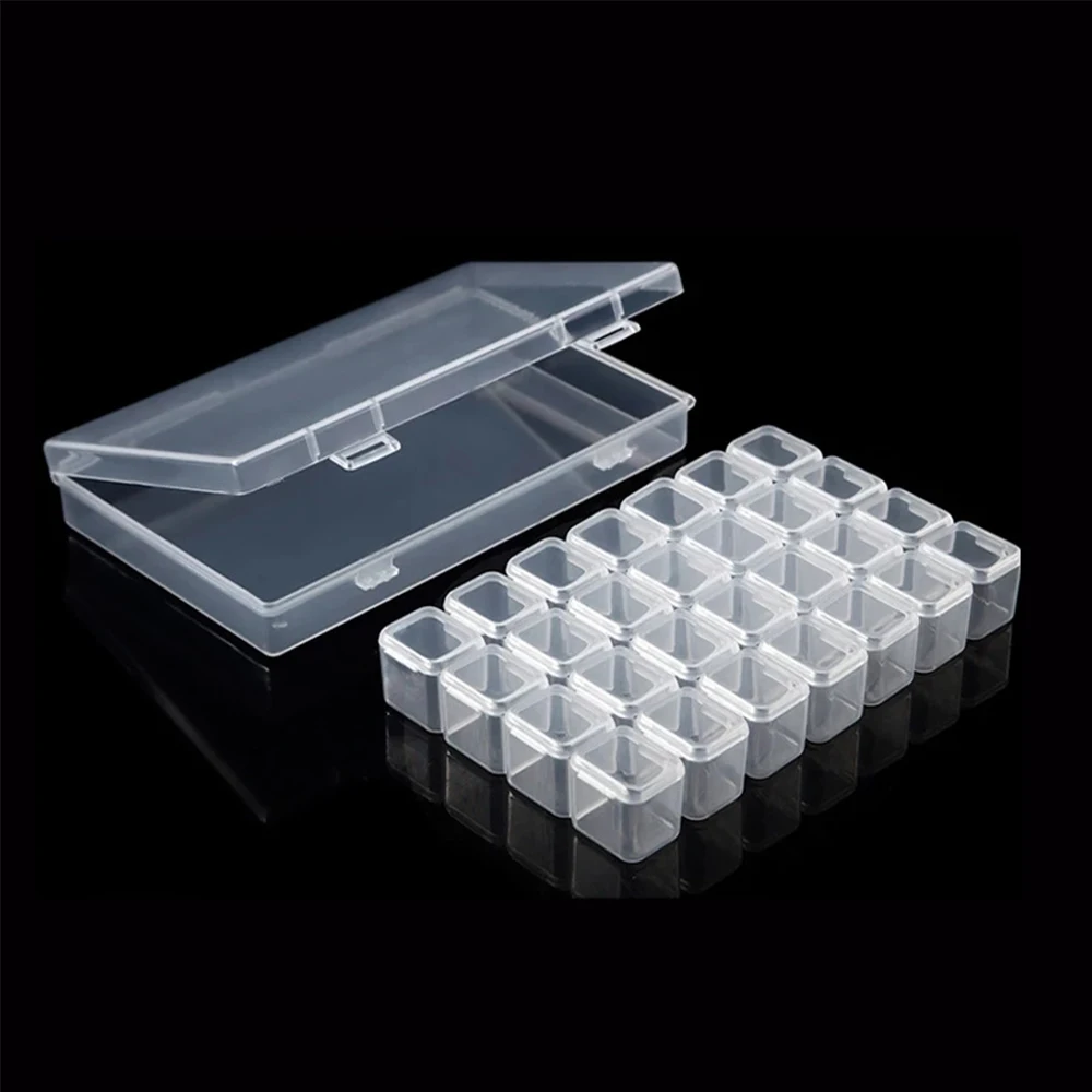 28 Grids Empty Nail Art Decoration Storage Case Box Nail Glitter Rhinestone Crystal Beads Accessories Container Nail Tool Clear