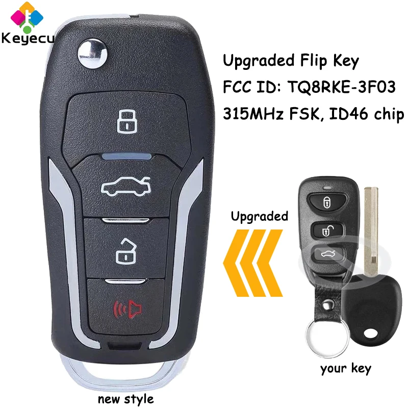 

KEYECU Upgraded Flip Remote Car Key With 3+1 4 Buttons 315MHz ID46 Chip for Hyundai Elantra GT I30 Fob FCC ID: TQ8RKE-3F03