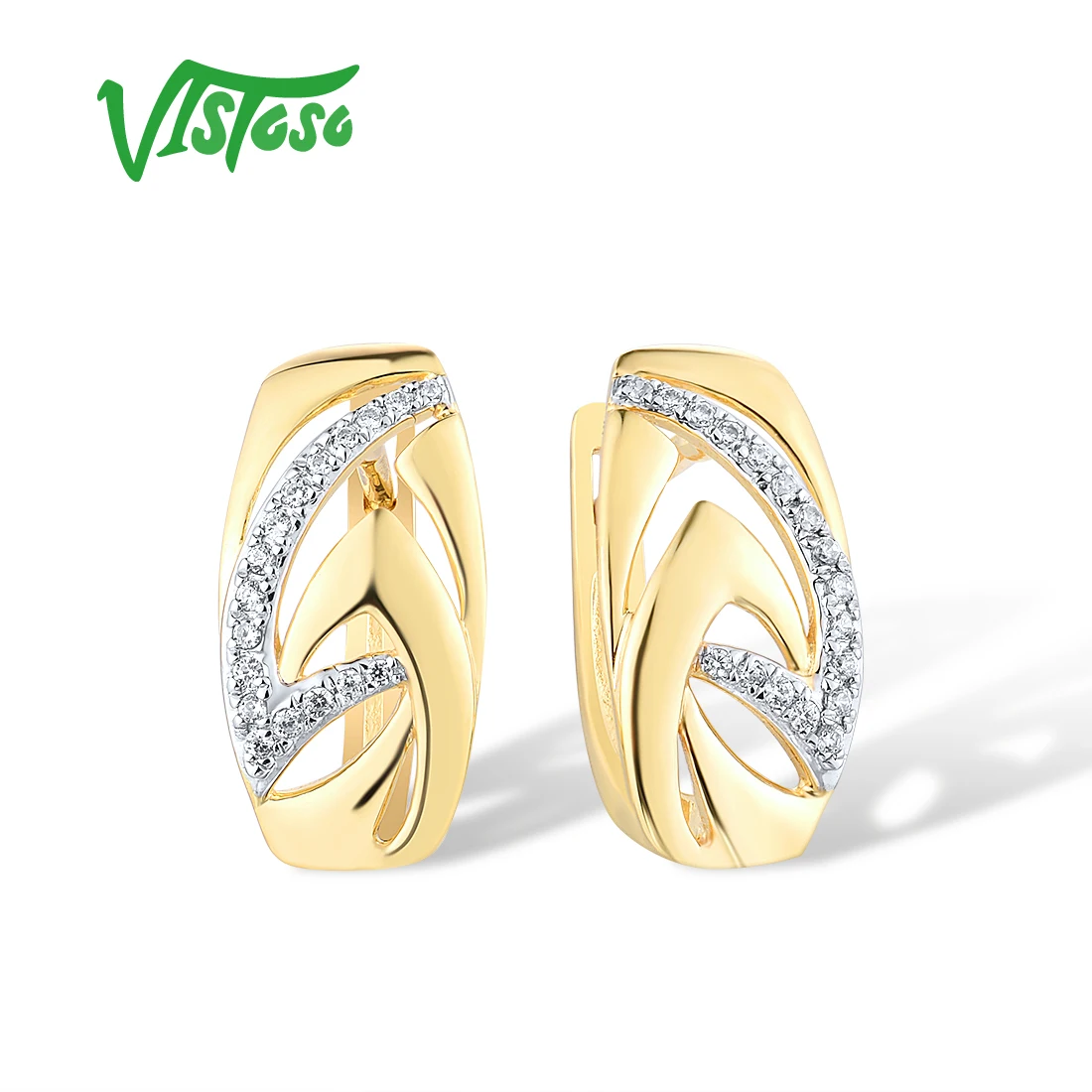 

VISTOSO Authentic 14K 585 Yellow Gold Earrings For Women Sparkling Diamond Chic Elegant Earrings Wedding Engagement Fine Jewelry