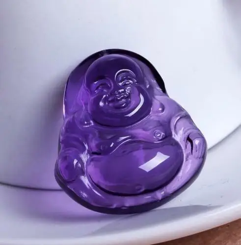 natural Amethyst Hand carved Amethyst buddha Laughing Buddha charm pendant