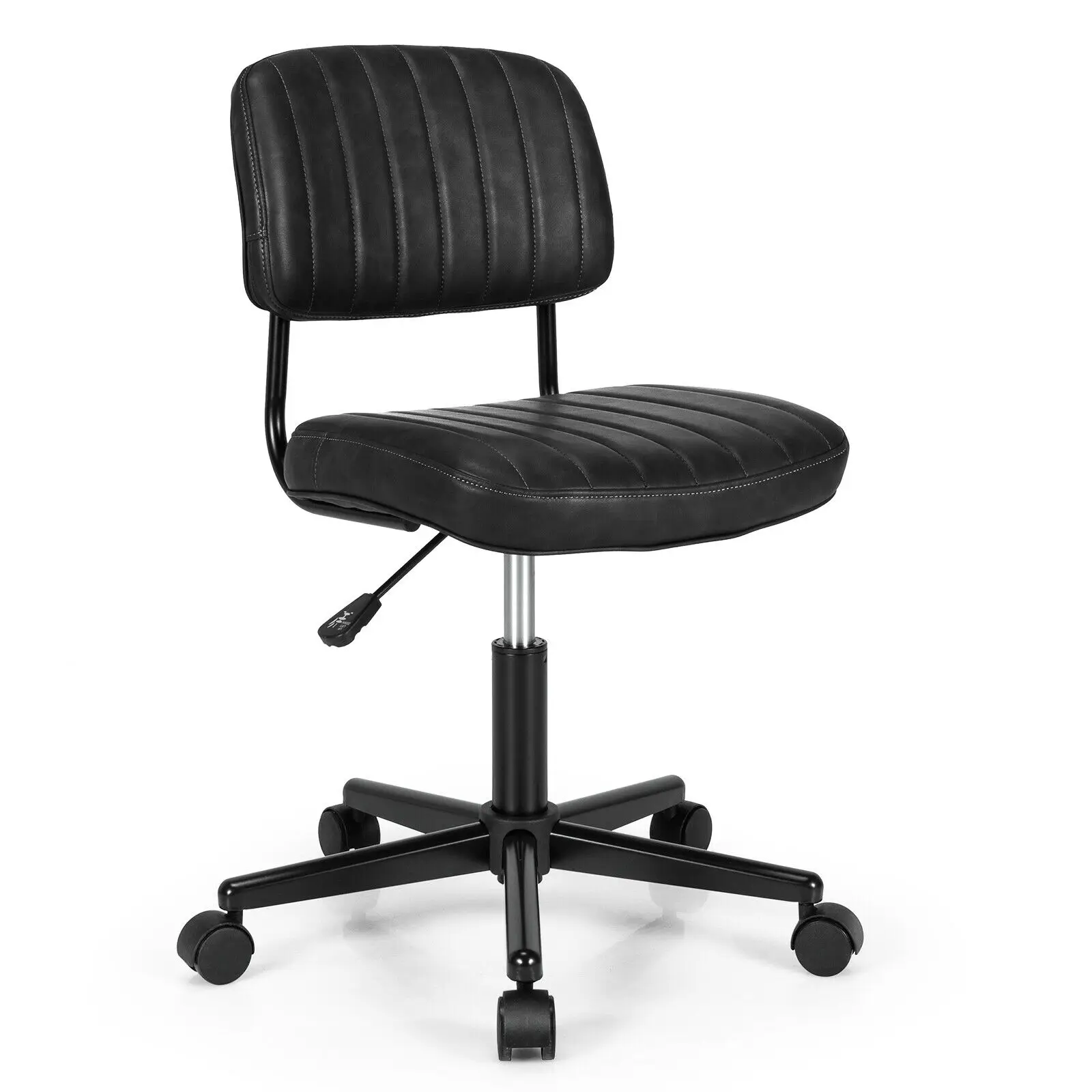 Costway PU Leather Office Chair Adjustable Swivel Task Chair w/ Backrest Black/Brown