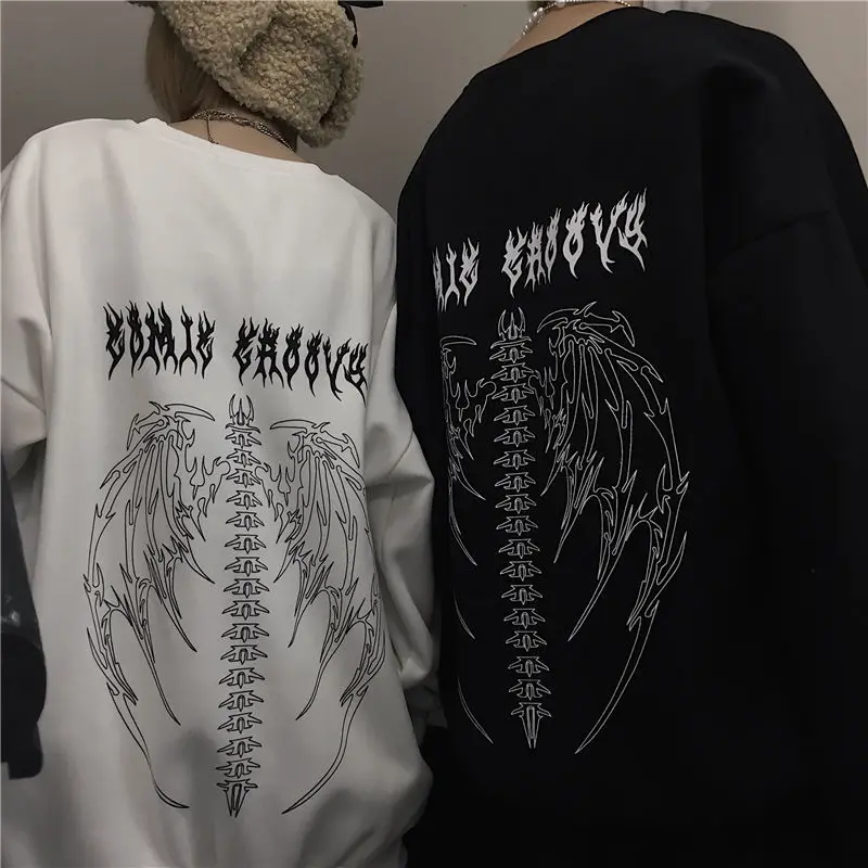 Harajuku Gothic Oversized Hoodies Streetwear Hip-hop Cool Couple High Street Sweatshirt Women Autumn Casual Loose Pullovers Tops