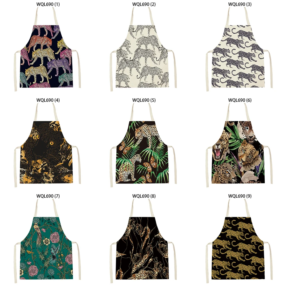 

Newly Designed Animal Leopard Newly Designed Animal Leopard Patterned Clean Art Apron Home Cooking Kitchen Aprons Anti-Greasy