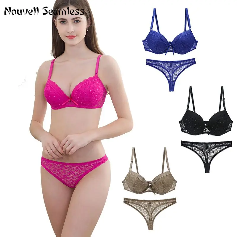 

Nouvelle Seamless Lace Floral Underwear Push Up Bra Set For Women Comfort Adjustable Sexy Backless Wireless Lingerie