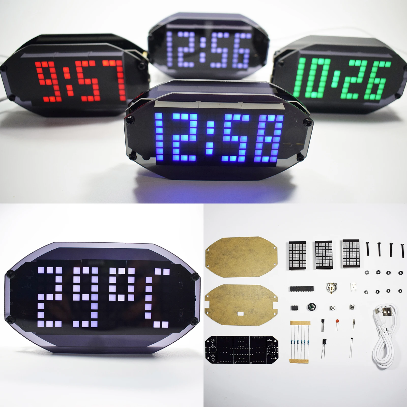 DIY Black Mirror Digital LED Matrix Desktop Alarm Electronic Clock Kit With Temperature Display Holiday And Birthday Remind