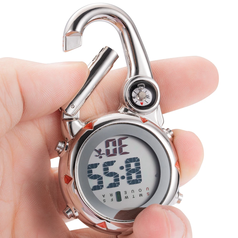 

Digital Carabiner Watch Outdoor Sport Climbing Silver Clip-On Quartz Pocket Watches Vintage Compass Clock Reloj De Bolsill