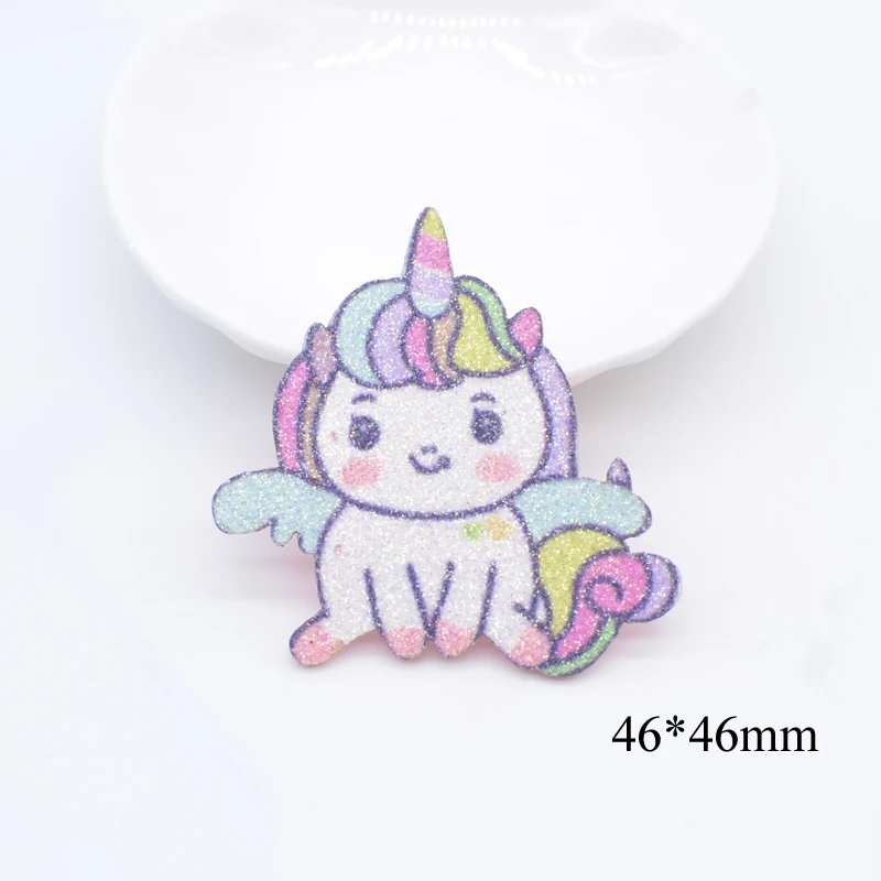 10Pcs Glitter Print Appliques Dessert Cat Unicorn for DIY Crafts Cake Topper Headwear Hair Clips Bow Decor Accessories Patches