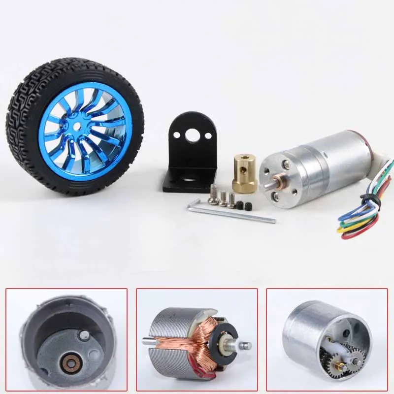 Smart Car Motor Set JGA25-371 Geared Motor with Encoder Wheel Fixed Coupling 25mm DC Electric Motor for Remote Control Car DIY