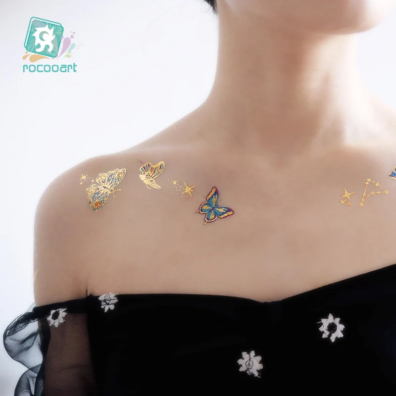 Gold Butterfly Temporary Tattoo  Waterproof Arm Clavicle Body Art Flash Taty Fake Butterfly Tatouage Temporaire Tattoo Stickers