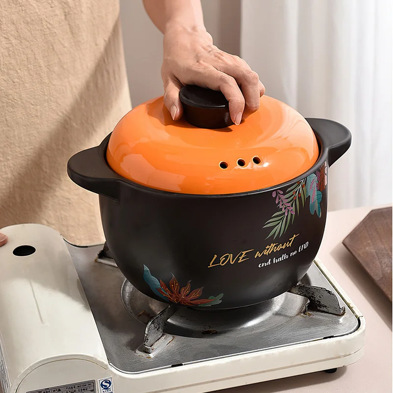 Ceramic Soup Pot Nordic Orange Lid 2.5-6L Large Casserole Cookware Saucepan Home Cooking Supplies Kitchen Pan  Steamer Pot