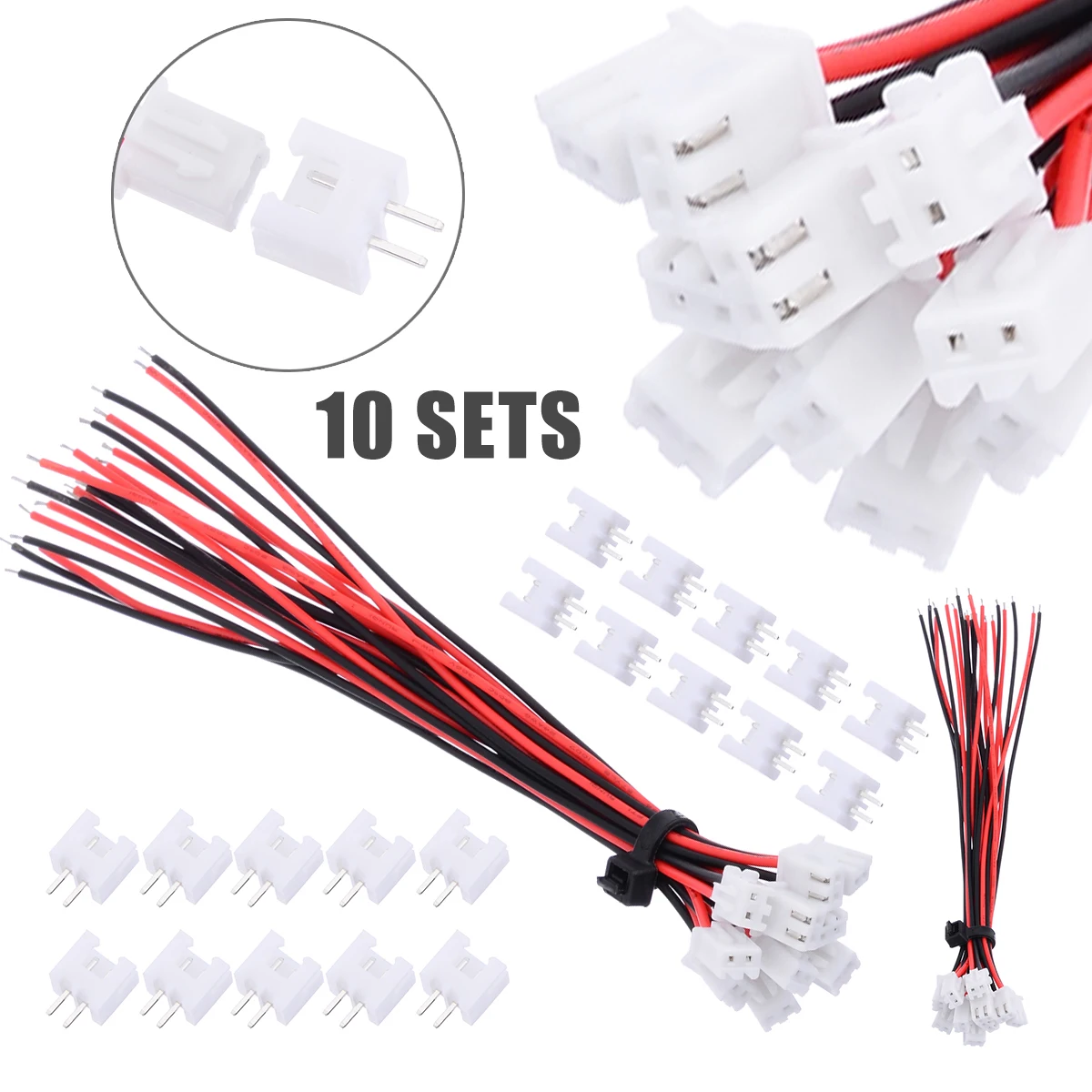 

10 Sets Mini Micro 2 Pin JST XH Connector Plug 2.54mm With 24AWG Wires Cables 150mm Length