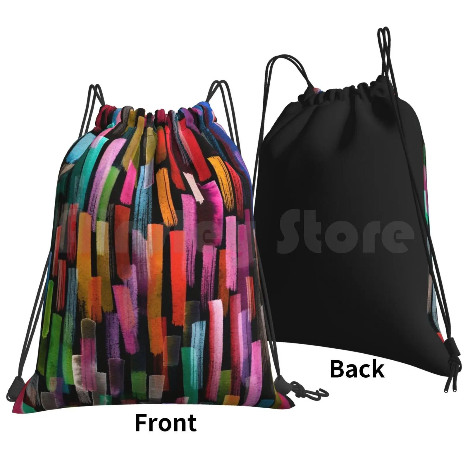 Multicolored Watercolor Stripes Pattern Backpack Drawstring Bag Riding Climbing Gym Bag Multicolor Colors Pattern Pattern