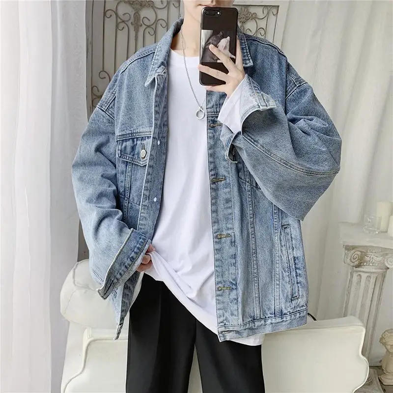 College Style Vintage Denim Jacket Men Korean Loose Casual Wash Button Down Jean Coats Female M-2XL Spring Autumn New