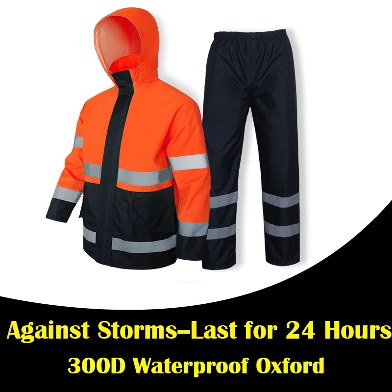 Orange safety rain jacket reflective Polyester Waterproof  rain suit workwear New