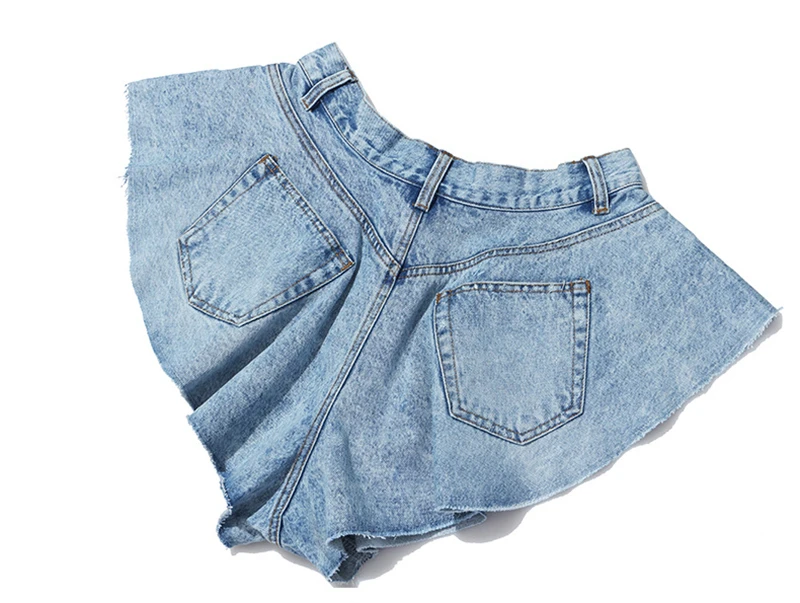 TWOTWINSTYLE Casual Denim Shorts Skirts High Waist Ruffle Hem Loose Ruched Short Pants Female Fashion Clothing 2021 Spring