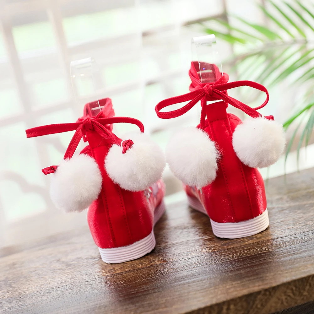 Veowalk Winter Women Warm Furry Plush Lining Satin Cotton Platform Shoes Ankle Strap Low Top Ladies Casual Embroidered Sneakers