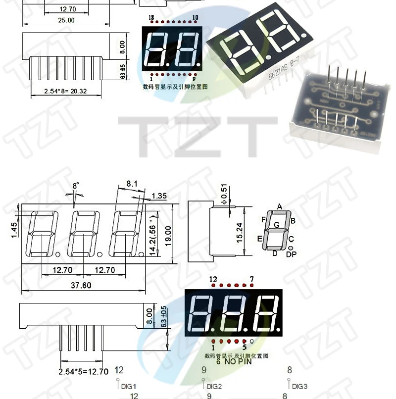 0,56 Zoll LED-Anzeige 7-Segment 1 Bit/2 Bit/3 Bit/4 Bit Ziffernrohr Rot Gemeinsame Kathode / Anode Digital 0,56 Zoll LED 7-Segment – Detail 2