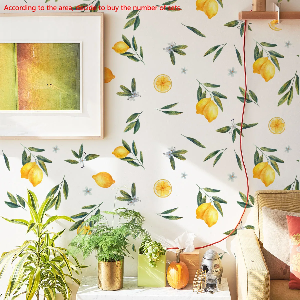 Fresh green leaves lemon fruit  wall stickers art wallpaper for living room bedroom children's room wall decoration 2 pieces/set