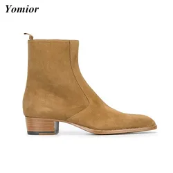 Yomior Handmade Vintage Men Shoes Genuine Leather Pointed Toe Dress Ankle Boots Cowhide Chelsea Boots High Quality Zipper New