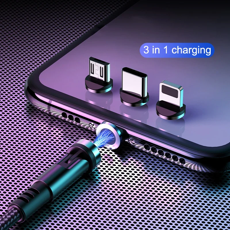 360 Degree Roating Magnetic Cable Micro USB Type C Phone Cable For iPhone13 12 11 Pro XS Max Samsung Xiaomi USB Cord Wire Cable