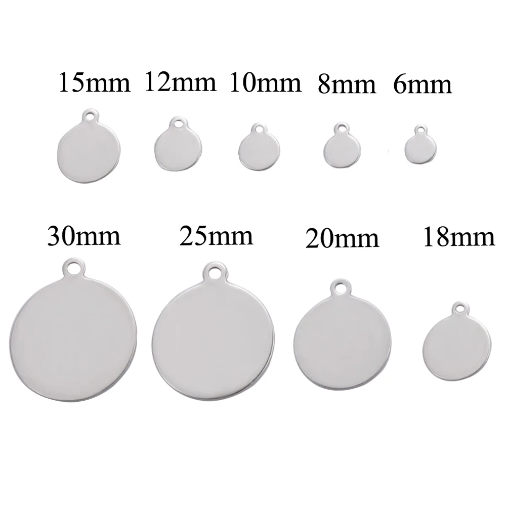 50Pcs Wholesale 6-35mm Stainless Steel Charms Blank Round Tag Disc Pendants For Making Bracelet Necklace Jewelry Making