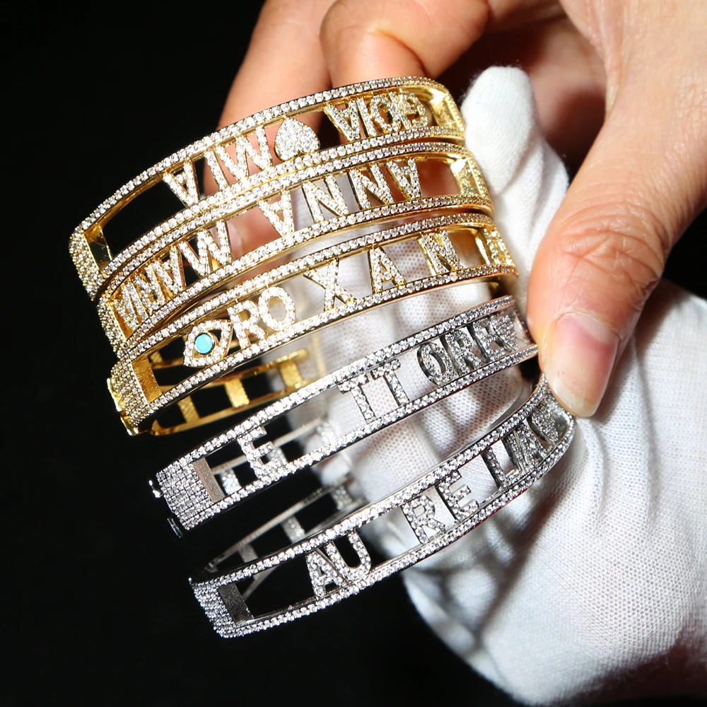 سوار بحرف قابل للتخصيص ، 26 جوهرة زركونيا مكعبة مرصوفة بالاسم الأول ، مجوهرات بحروف الأبجدية ، توصيل مباشر