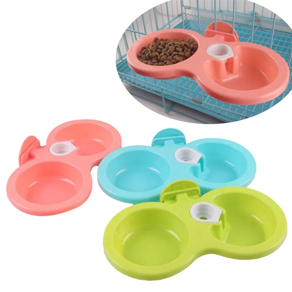 Pet Cage Hanging Bowl  S 3 Colors Dual Use Dogs Double Bowl Cute Automatic Water Drinking Feeder For Puppy Dog Cat Accessories