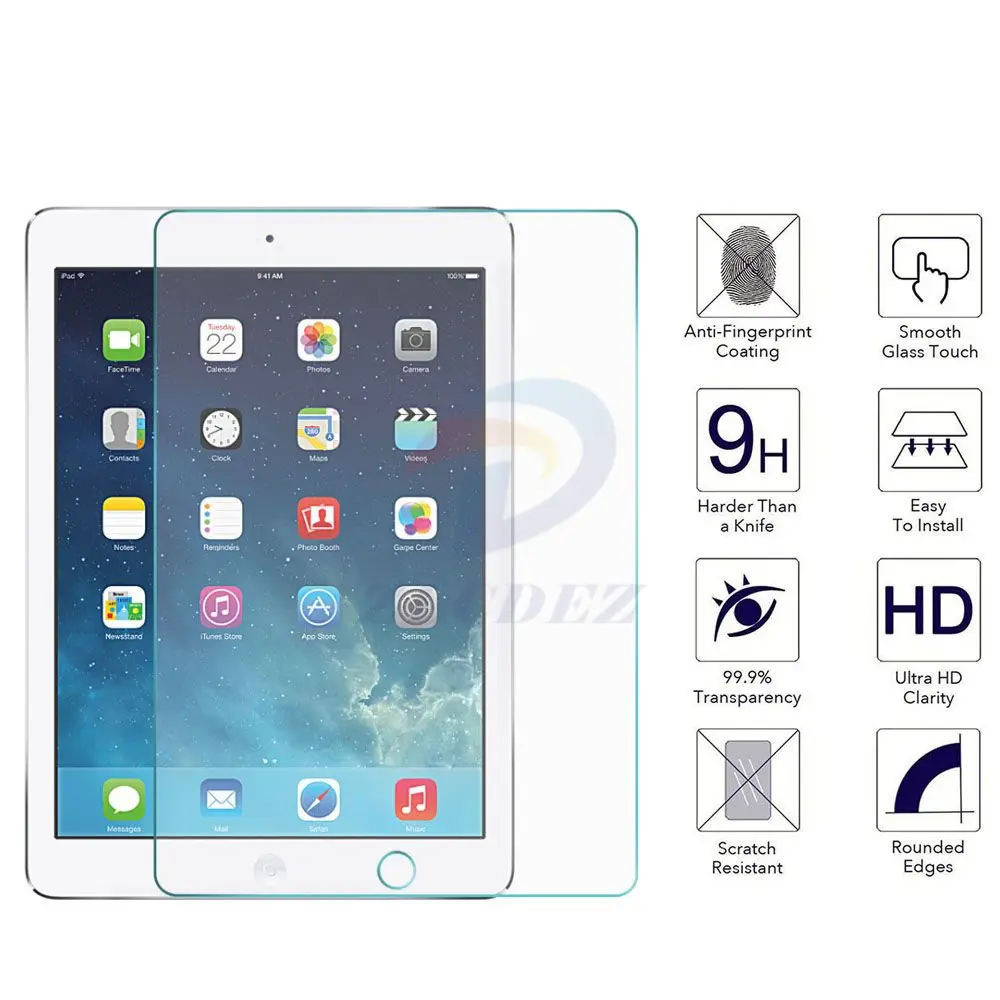 

50pcs0.3mm Premium Tempered Glass For Apple for Ipad 4 3 2 air Pro 1 2 mini 1 2 3 4 Screen Protector Film 2.5D 9H Tempered Glass