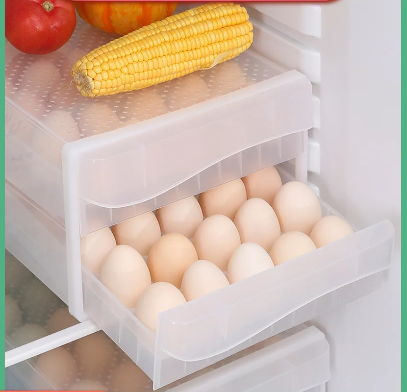 

Household Egg Storage Box Drawer-Type Refrigerator Storage Box Plastic Transparent Dumpling Box Double Layer Egg Tray ju32518