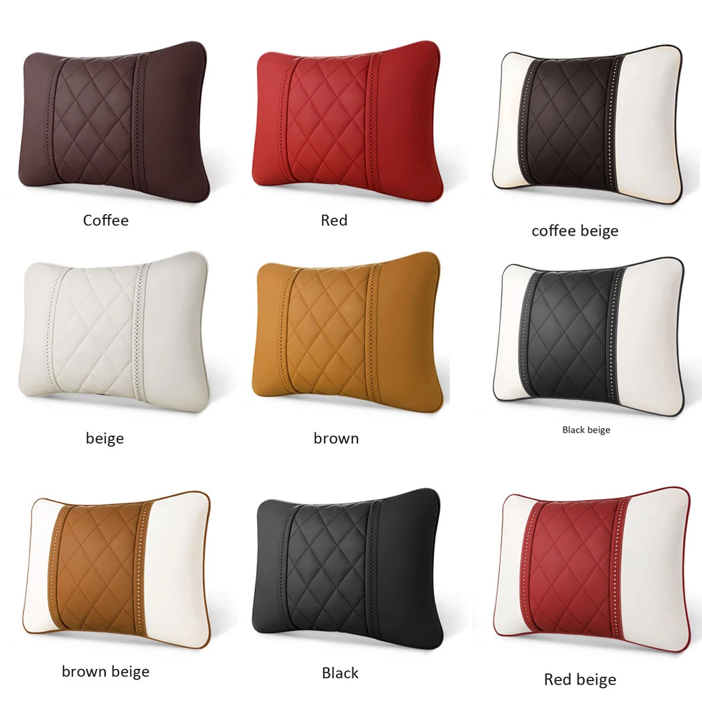 

NEW NAPPA leather Car Neck Pillow Car Waist Rest Pillow Seat Back Rest Lumbar Cushion Travel Relieve Pain Car Accessories