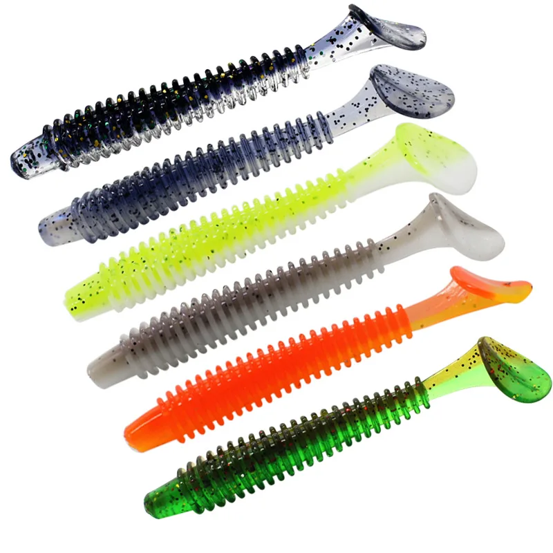 5-10 sztuk/partia miękkie przynęty połowów 50mm/0.9g podwójny kolor spirala T ogon silikonowe przynęty Jig przynęty wobler miękkie robak Pesca połowów przynęty — zdjęcie 4