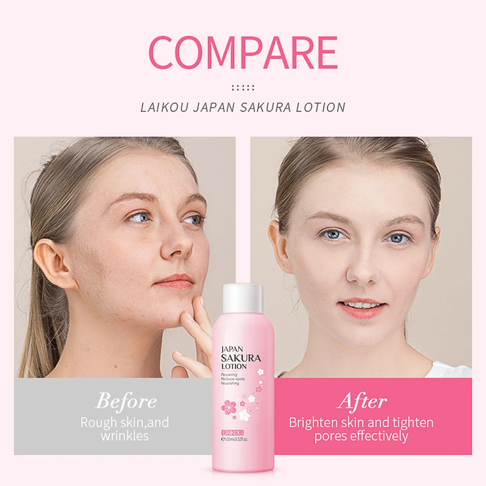 LAIKOU Japan Sakura Lotion keep nourishing Lock Water Improve Dullness Facecare Essence Anti Wrinkle Brighten Skin Care Liquid