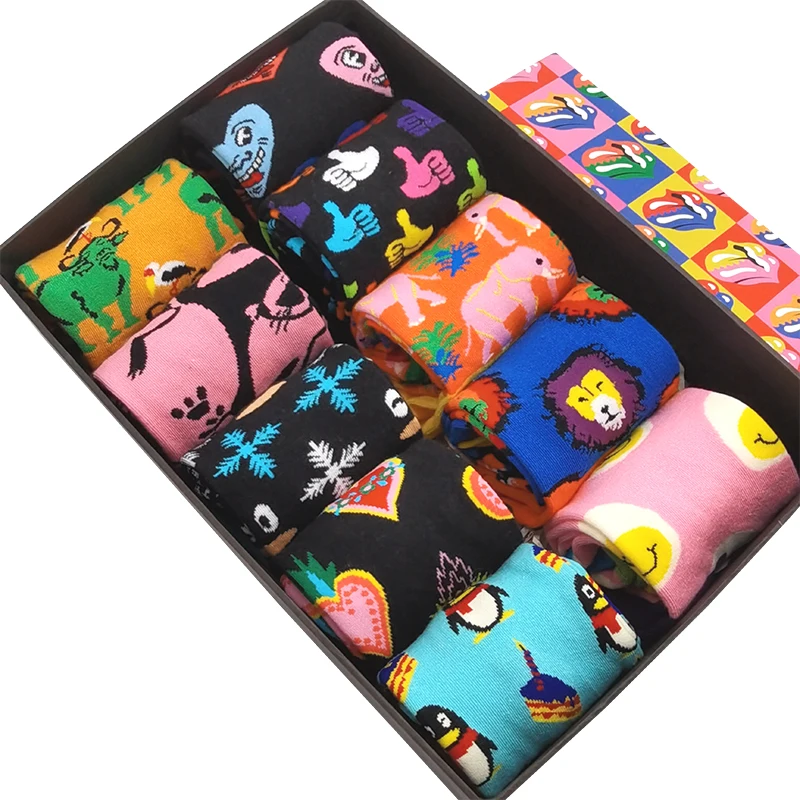 10 Pairs/Pack New Men Women Fashion Colorful Cartoons Funny Socks Harajuku Fun Crazy Cool Novelty Cute Dress Socks