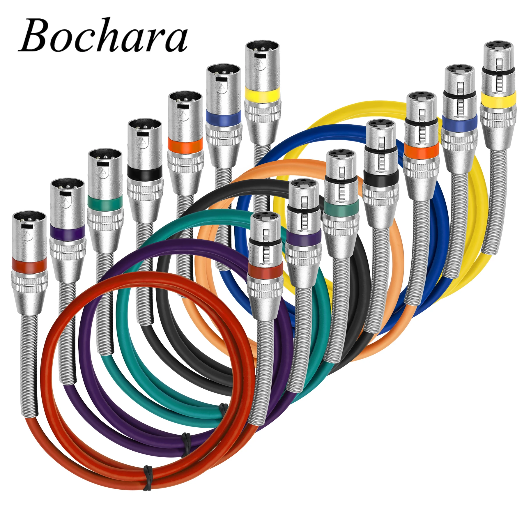 Bochara kabel xlr męski na żeński M/F OFC kabel Audio do wzmacniacza mikrofonowego folia + oplot ekranujący sprężyna śrubowa 1m 2m 3m 5m 10m