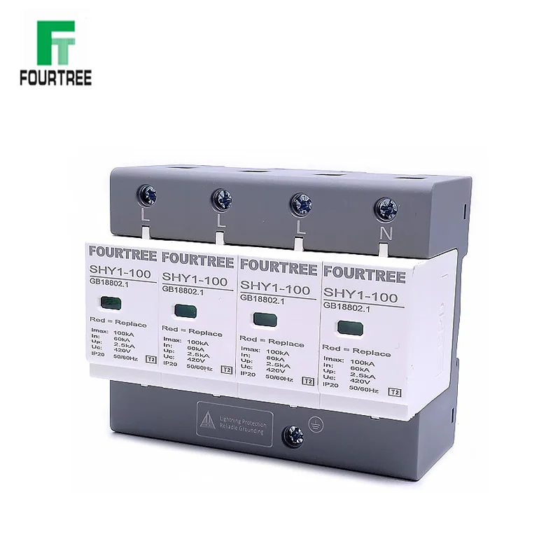 1PCS House Lightning Protection Arrester Surge Protector AC 3P+N 40~80KA 60KA~100KA 385V 420V SPD  Low-Voltage Protection 4P