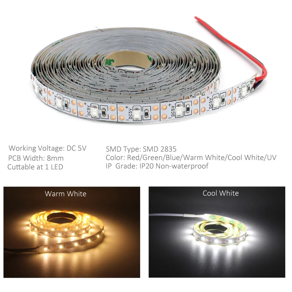 紫外線LEDストリップライト,USBケーブル,バッテリー駆動,395-405nm, 5v,2835,smd tv,1m, 2m, 3m