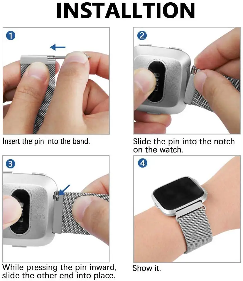 Correas de Metal para Fitbit Versa 2, pulsera Milanese Loop de acero inoxidable de lujo, accesorios de pulsera para reloj deportivo Lite/Verse2