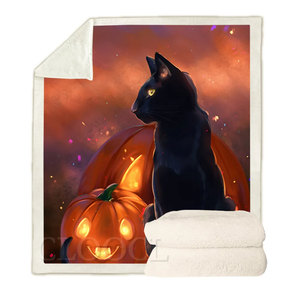 

HX одеяло "Хэллоуин" s Black Cat Pumpkins одеяло "Хэллоуин" Keep Warm двухслойные плюшевые одеяла подарки для мальчиков и девочек