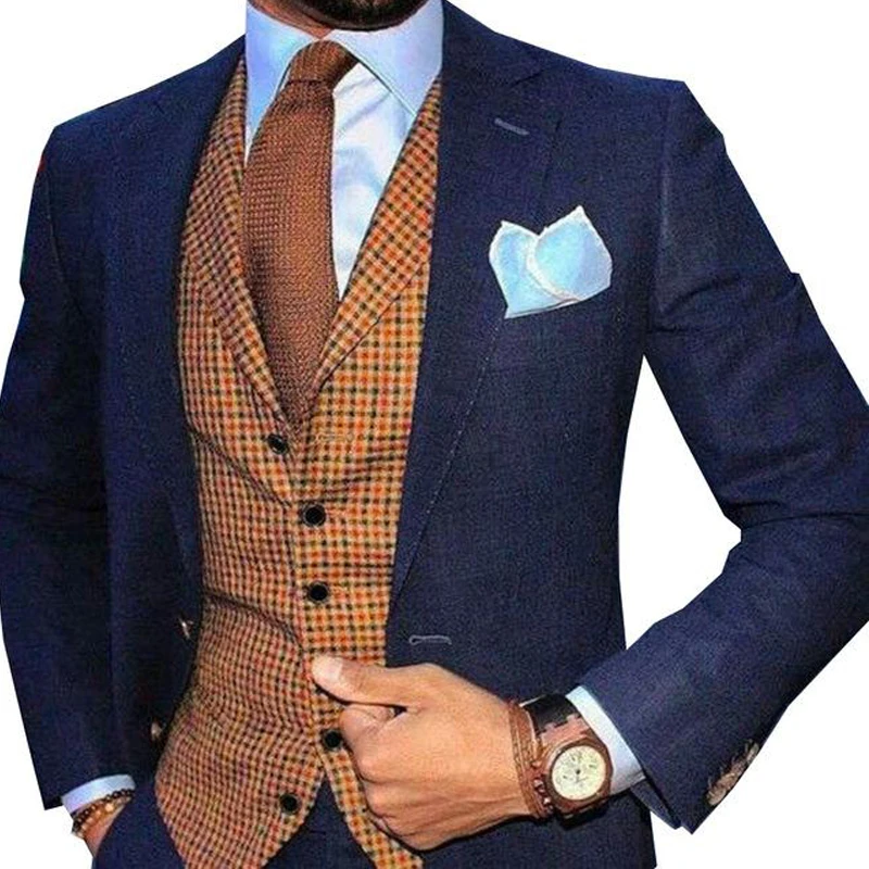 Mens Suit Vest Plaid Coffe Champagne Wedding Wool Business Waistcoat Jacket Casual Slim Fit Gilet Homme Vests For Groosmen