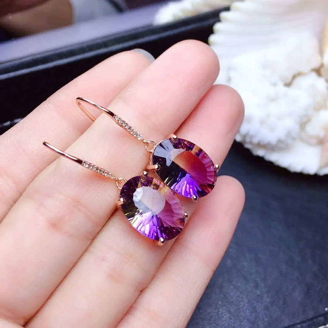 BABYLLNT New 925 Silver Color Gemstone Amethyst 18k Gold Earrings For Women Wedding Engagement Charm Jewelry Gift