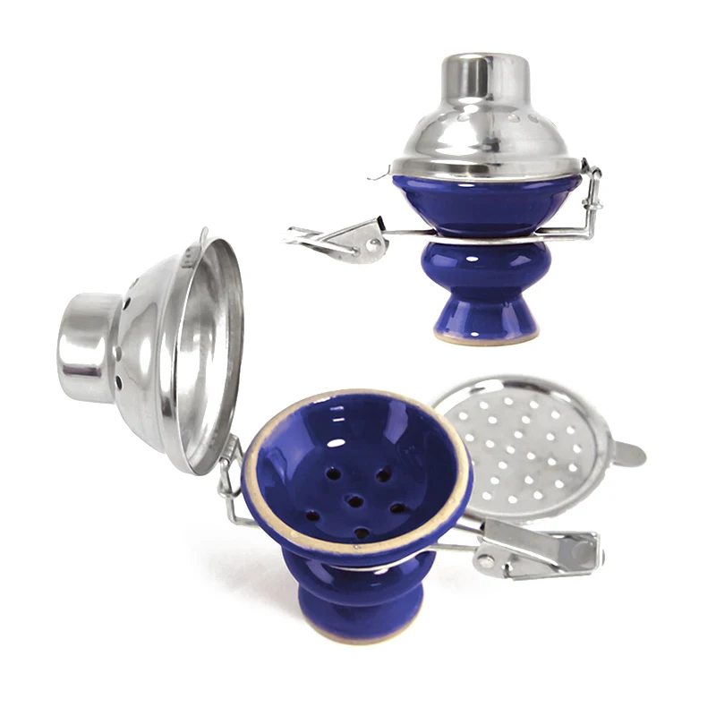 Hookah Charcoal Holder Hookha Bowl With Lid Metal Screen Windcover Ceramic Flavor Hood Pot Shade Coal Cup Smoking Pipe Accessory