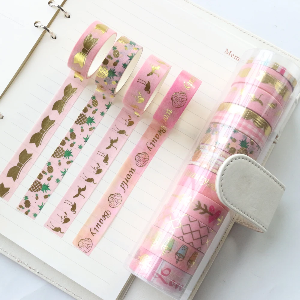 

Domikee 2021 New cute candy gold foil journal decorative masking tapes kawaii diary packing DIY washi tapes lot stationery 11pcs