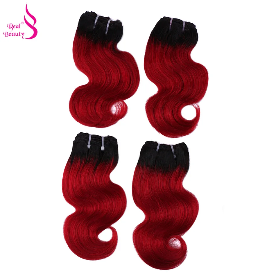 Echte Schoonheid Ombre Blond Rood Blauw Roze Braziliaanse Body Wave Haar Weave 50G Bundels Human Hair Extensions Remy Haar korte Bob Stijl