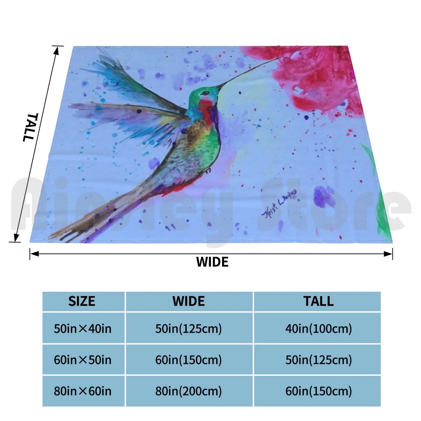 Blanket Wood Porch Hummingbird 2469 Red Flower Hummingbird Watercolor Watercolor Hummingbird