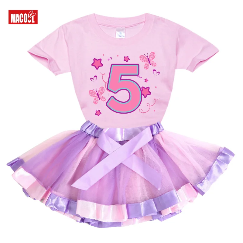 Baby Girl Birthday Dress Rainbow Multicolor Kids Dresses For Girls 3 4 5 6 Years Children Girl Summer Number 0-9 Cartoon Clothes