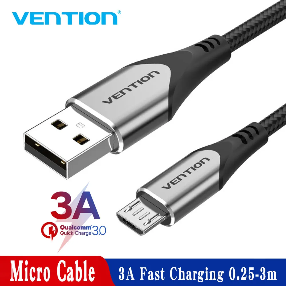 Vention Micro USB Cable 3A Nylon Fast Charge USB Data for Samsung Xiaomi LG Android Micro USB Mobile Phone Cables 2A 0.25M 1M 3M