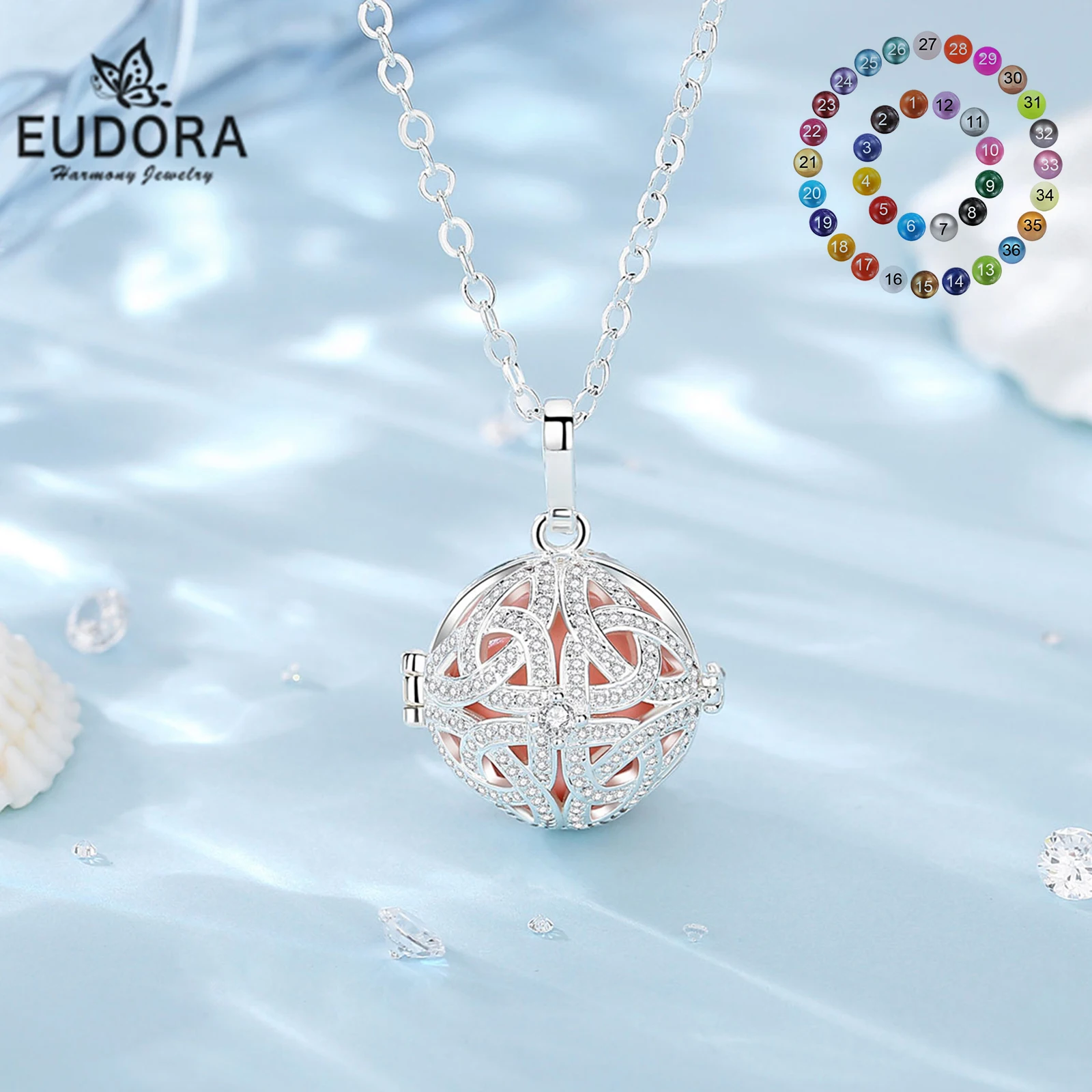 Eudora Celtic knot Pavé Crystal Pregnancy Chime Bola Harmony Ball Angel Ball Caller Cage Pendant Necklace for Woman Baby Gift 86